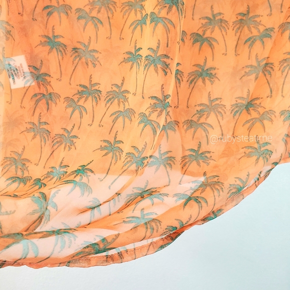 Sheer Tropical Palm Tree Print Sleeveless Top, Button Front, Orange & Green NWT - Picture 5 of 7